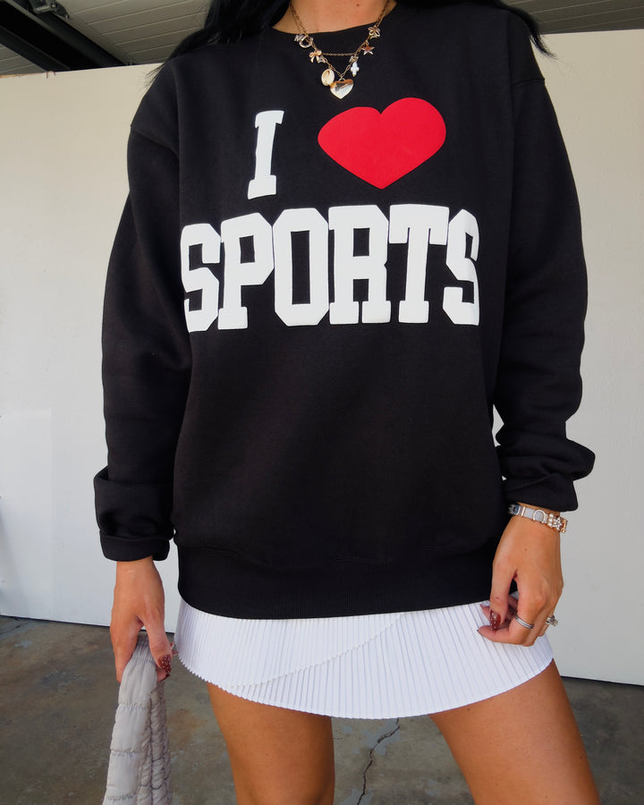 I Love Sports Puff Print Sweatshirt - Black
