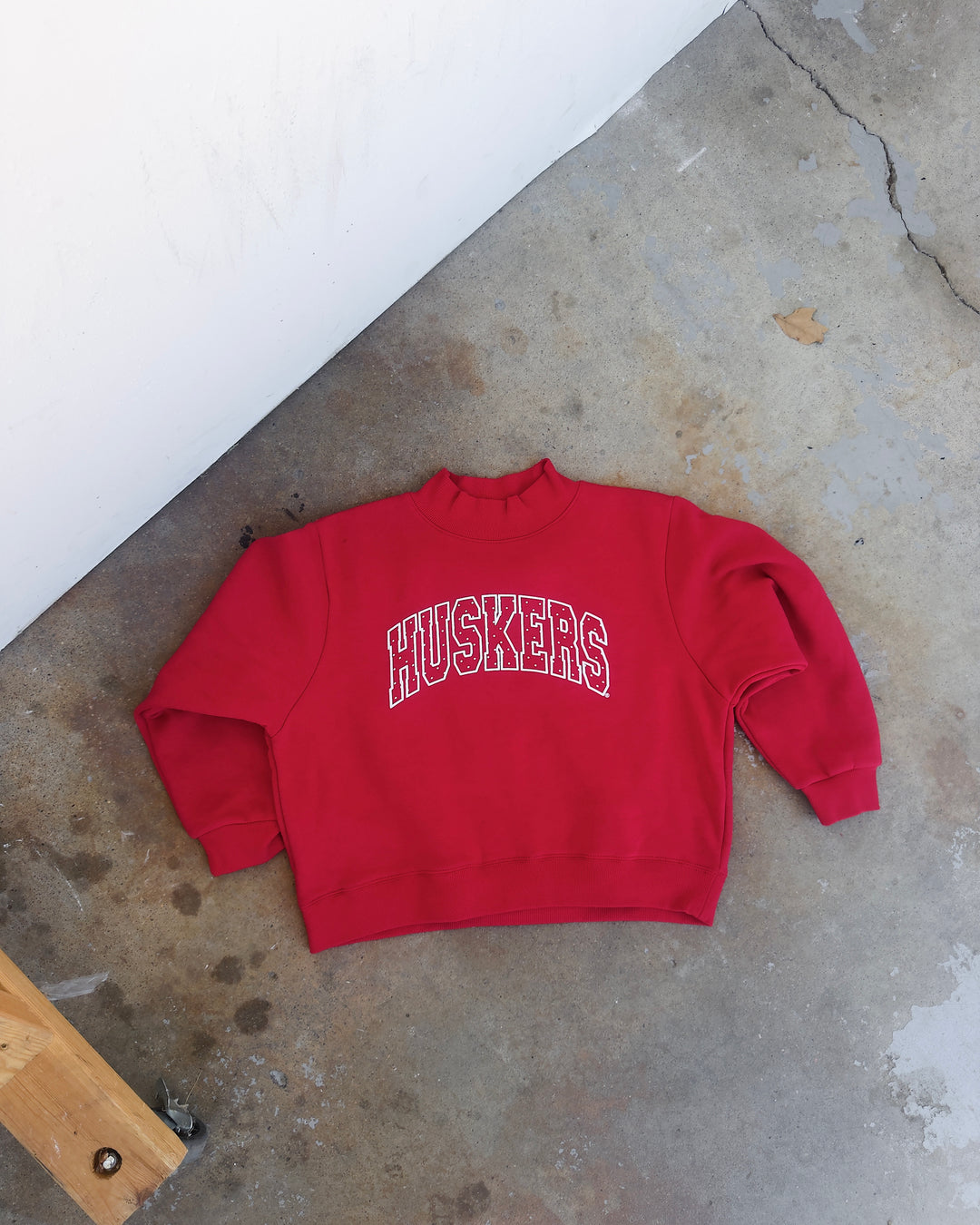 Youth Huskers Polka Dot Puff Mock Neck Sweatshirt - Red