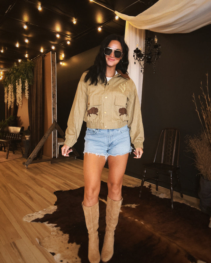 Out West Sherpa Denim Jacket - Olive