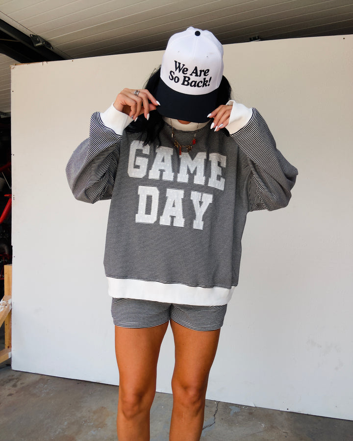 Game Day Striped Mock Neck - Black/White
