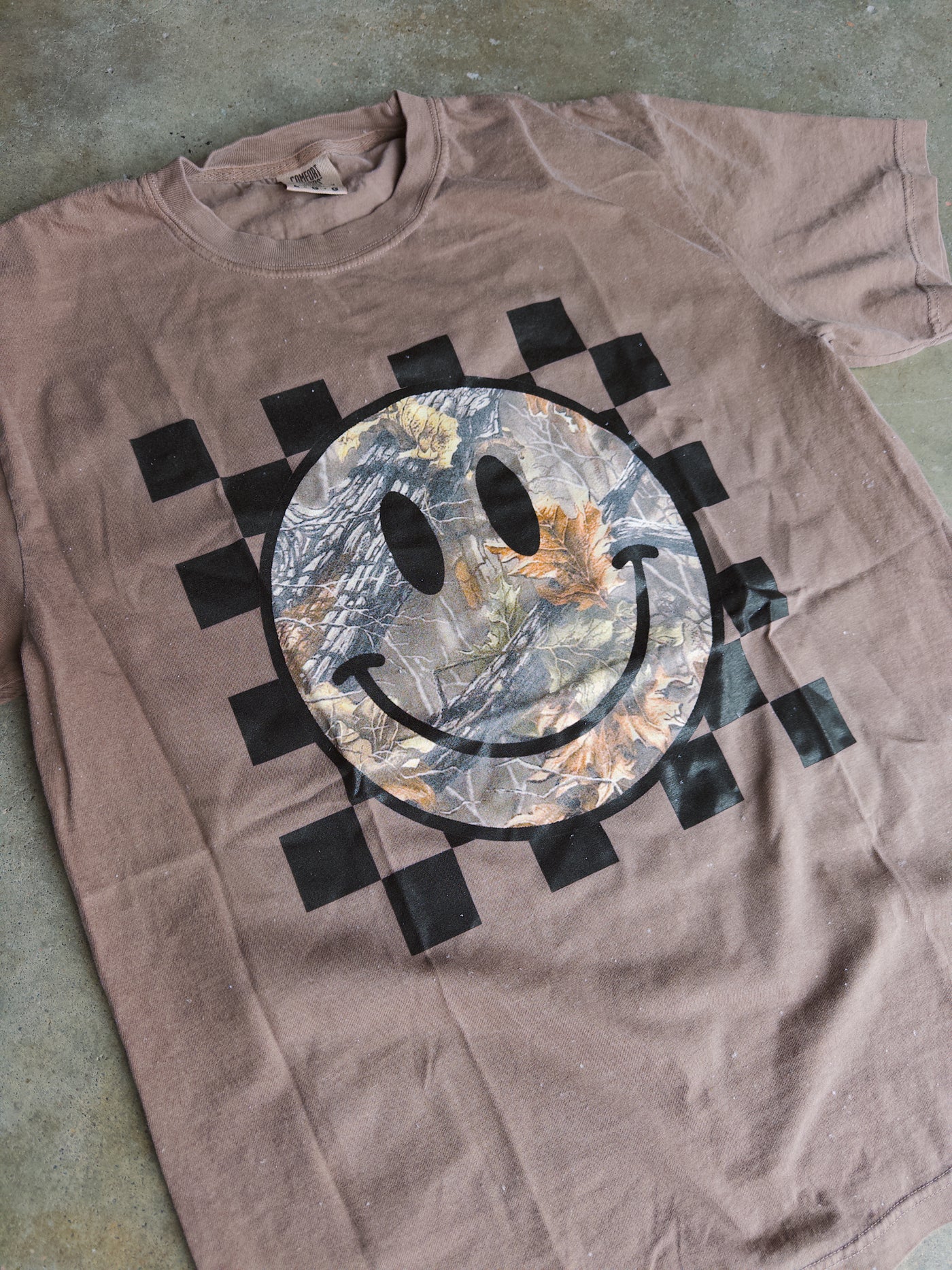 Camo Smiley Cotton Tee - Espresso