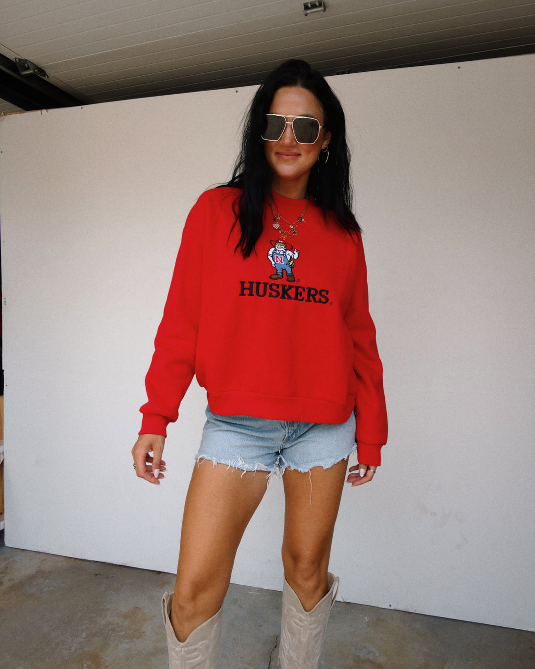 Herbie Embroidered Mock Neck Sweatshirt - Red
