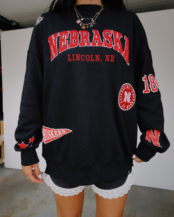 Nebraska All Over Scatter Mock Neck Sweatshirt - Black