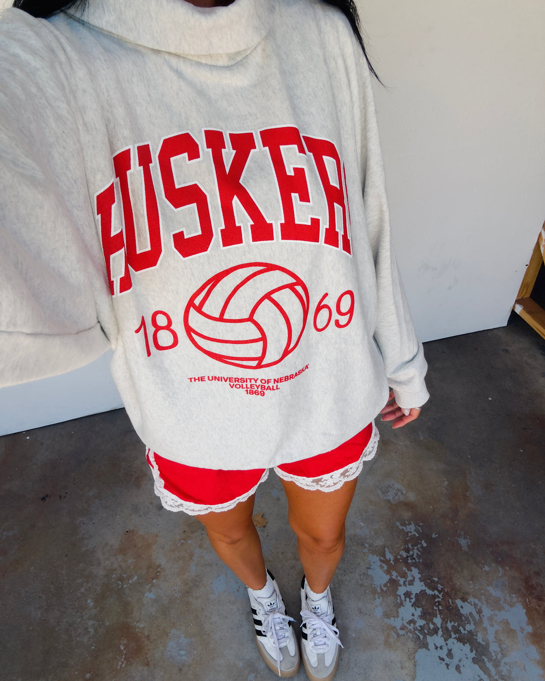 Husker Volleyball Rolled Mock Neck - Ash