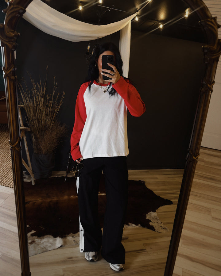 Everyday Raglan Long Sleeve - Red/White