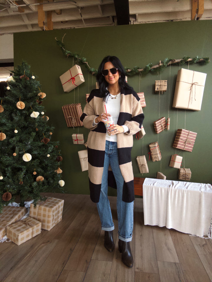 Rowan Duster Cardigan - Black/Taupe