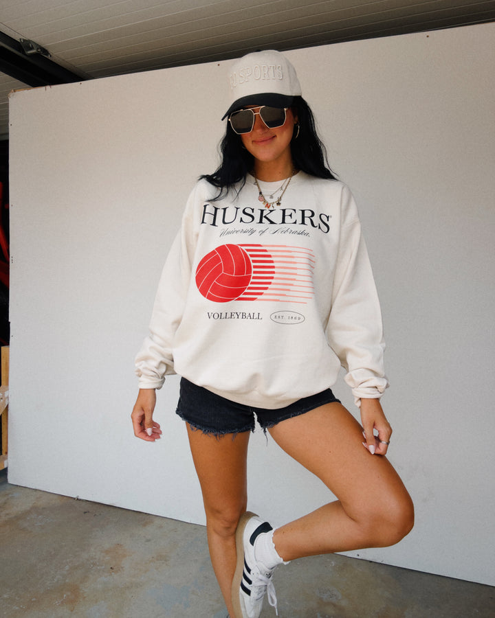 Huskers Retro Split Volleyball Sweatshirt - Sand