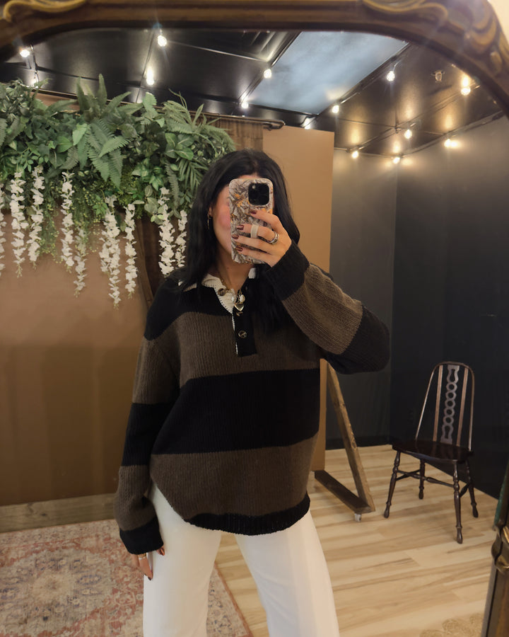 Macy Stripe Knit Sweater - Black/Brown