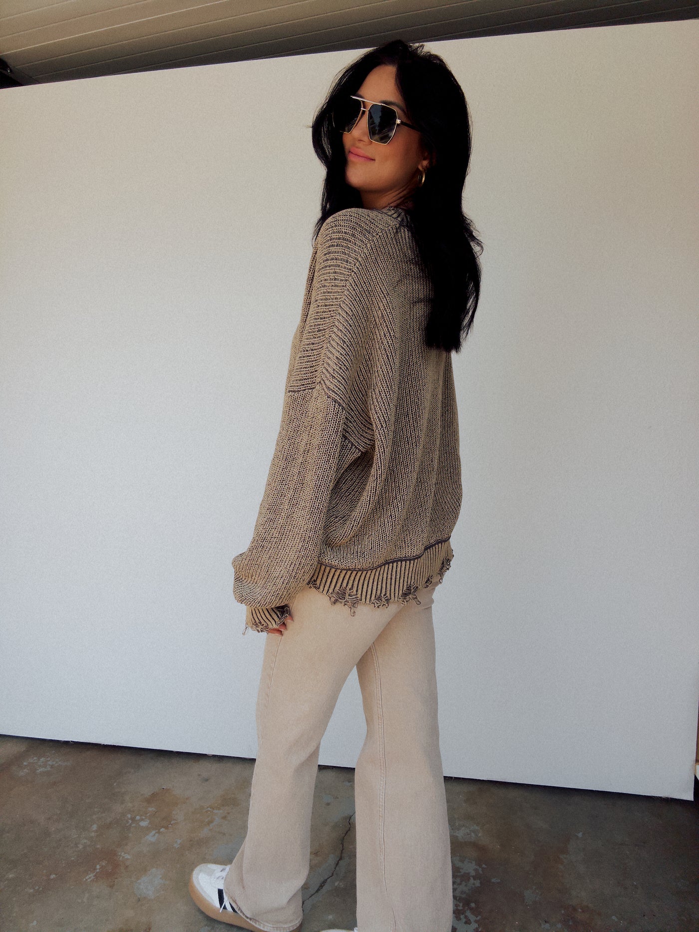 Vintage Washed Distressed Sweater - Ghost Grey