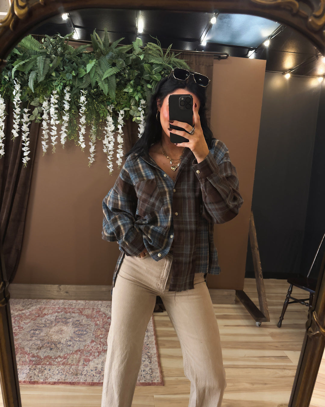 Kambrie Button Down Flannel - Dark Brown/Blue Multi