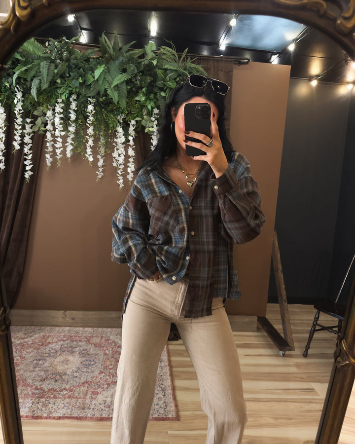 Kambrie Button Down Flannel - Dark Brown/Blue Multi