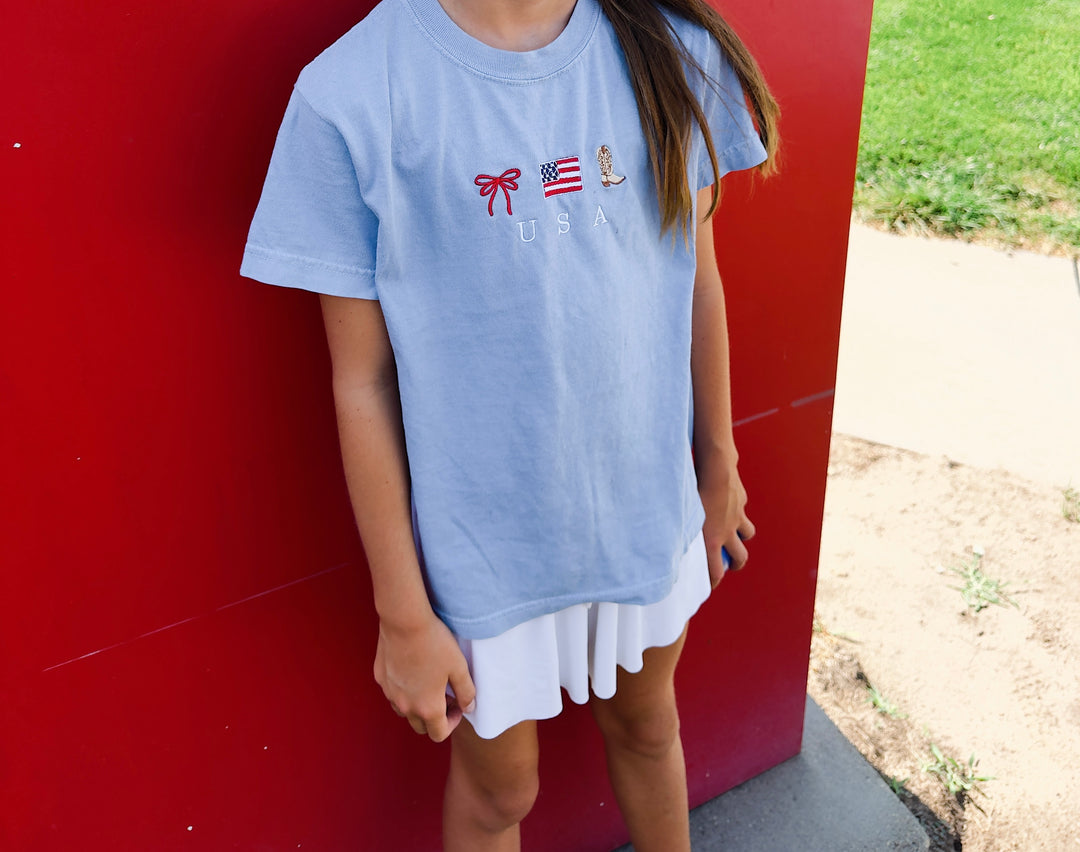 Youth USA Tee - Washed Denim