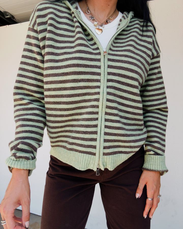 Cooper Striped Zip Jacket - Matcha/Brown