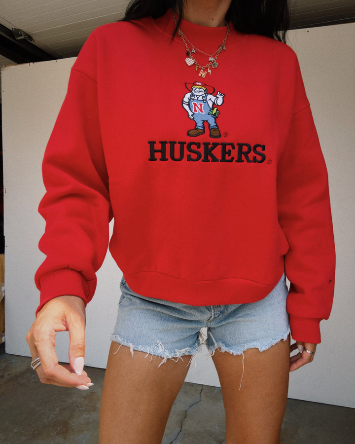 Herbie Embroidered Mock Neck Sweatshirt - Red
