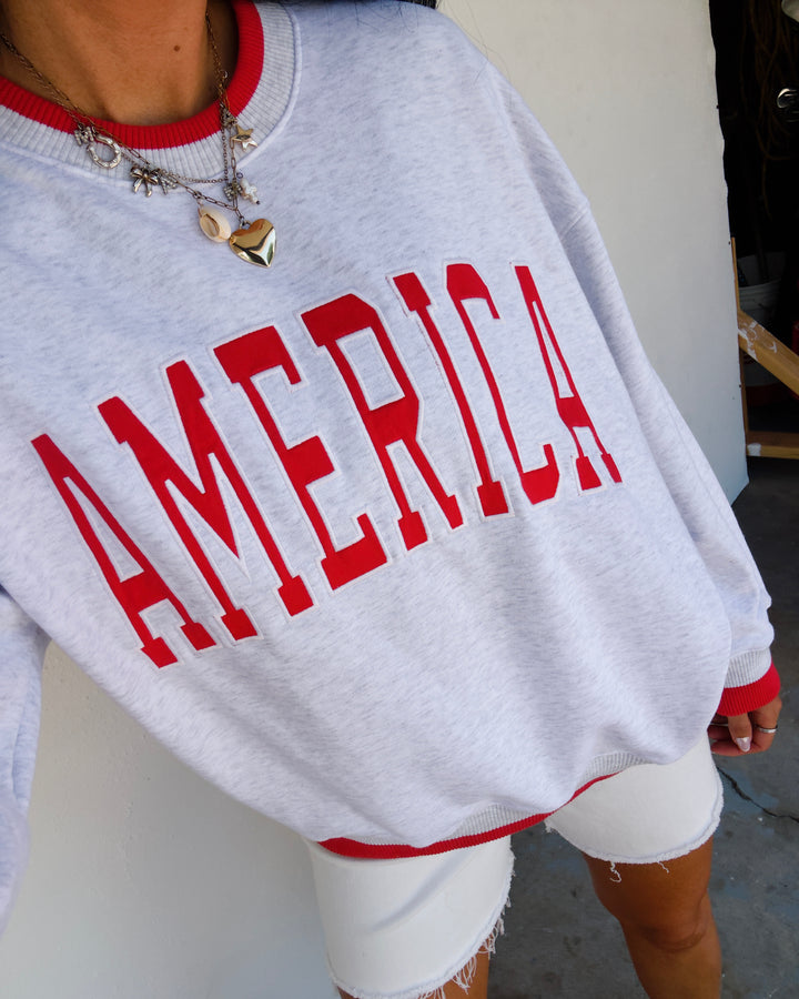 Retro America Crewneck - Ash/Red