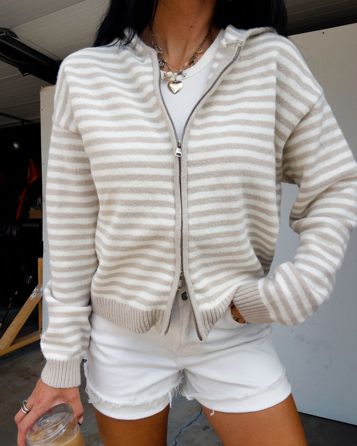 Cooper Striped Zip Jacket - Taupe/White