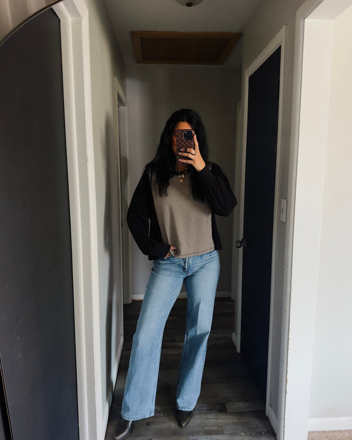Contrast Long Sleeve - Black/Taupe