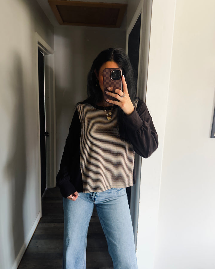 Contrast Long Sleeve - Black/Taupe