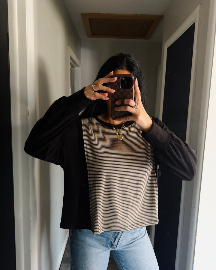 Contrast Long Sleeve - Black/Taupe