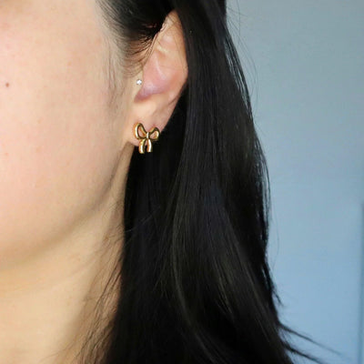 Bow Stud Earrings - Gold