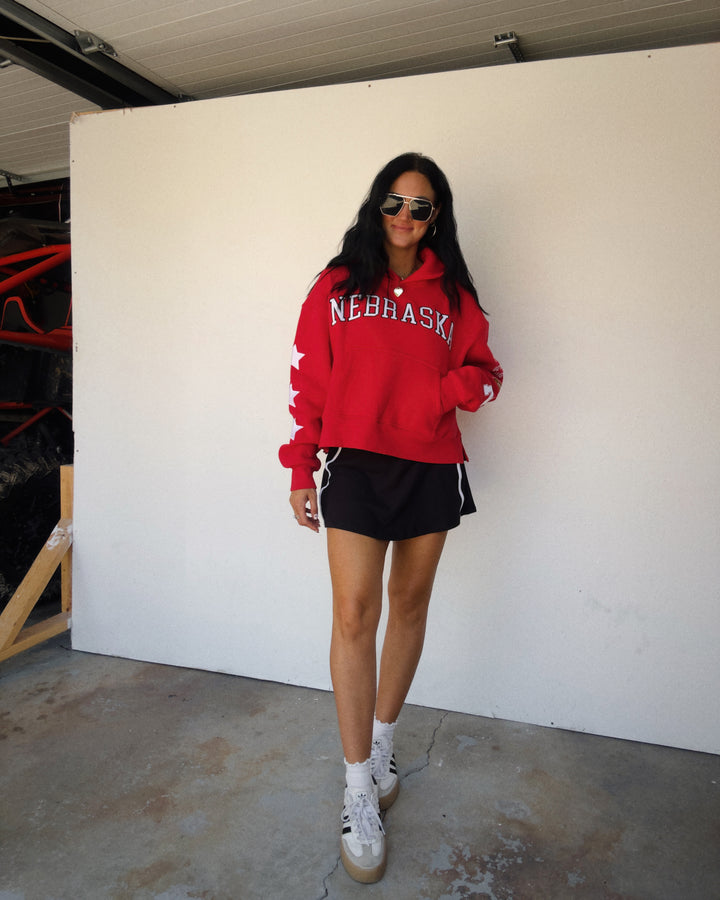 Nebraska Patch Boxy Hoodie - Red