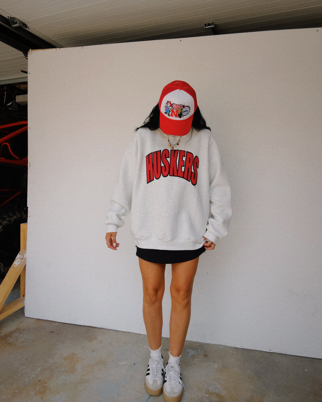Polka Dot Huskers Mock Neck Sweatshirt - Ash