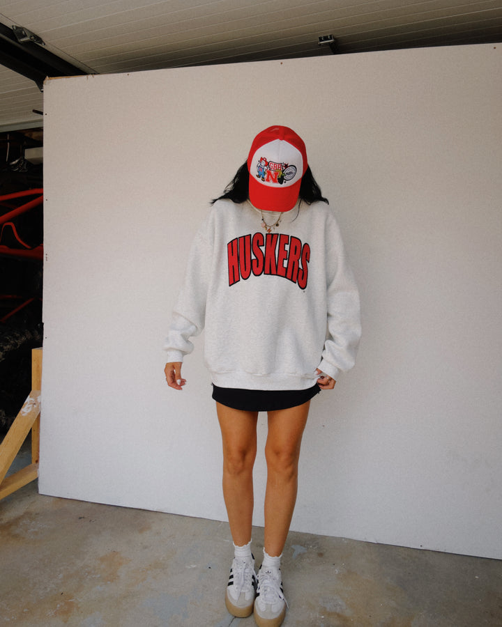 Polka Dot Huskers Mock Neck Sweatshirt - Ash