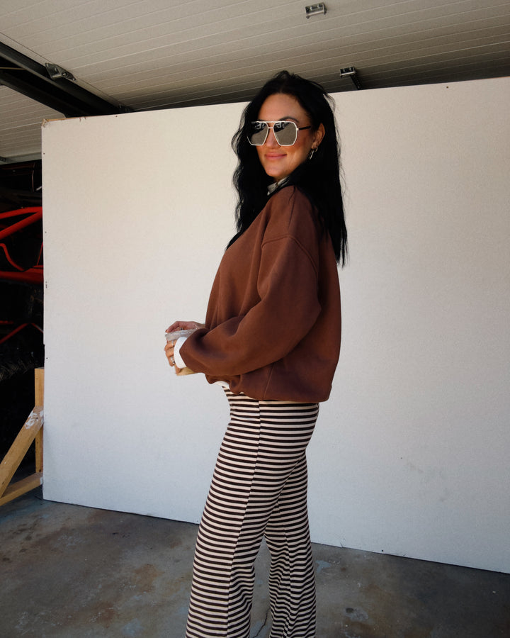 Two-Tone Mock Neck Sweatshirt - Brown/Grey