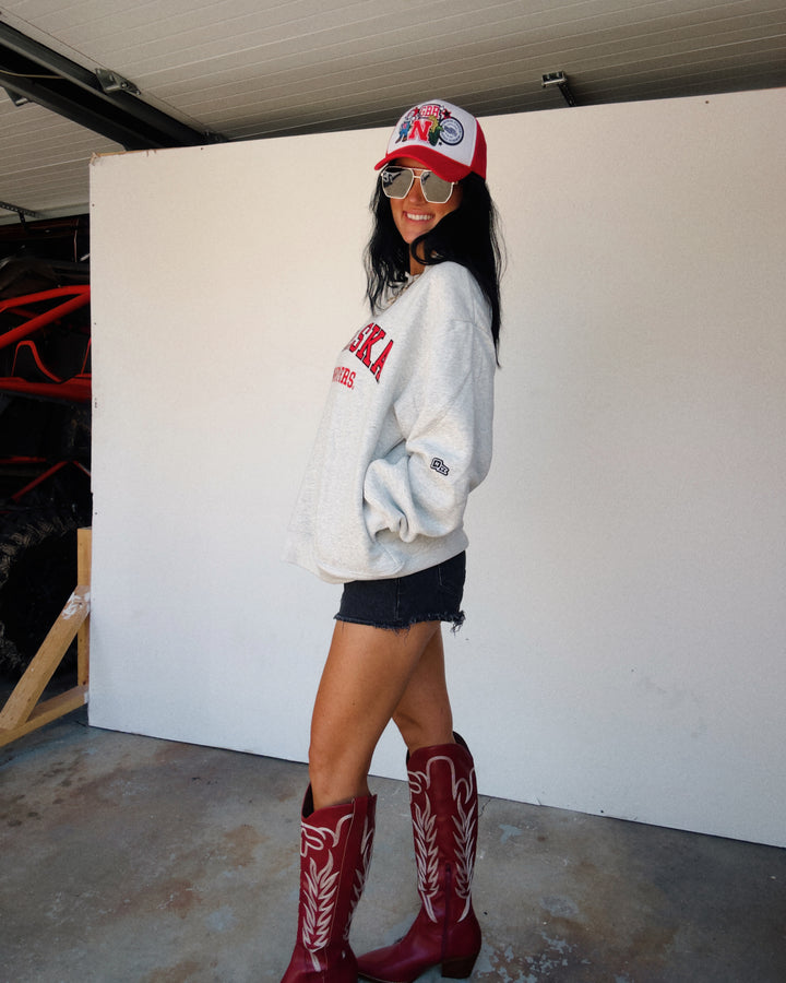 Nebraska Cornhuskers Embroidered Oversized Sweatshirt - Ash