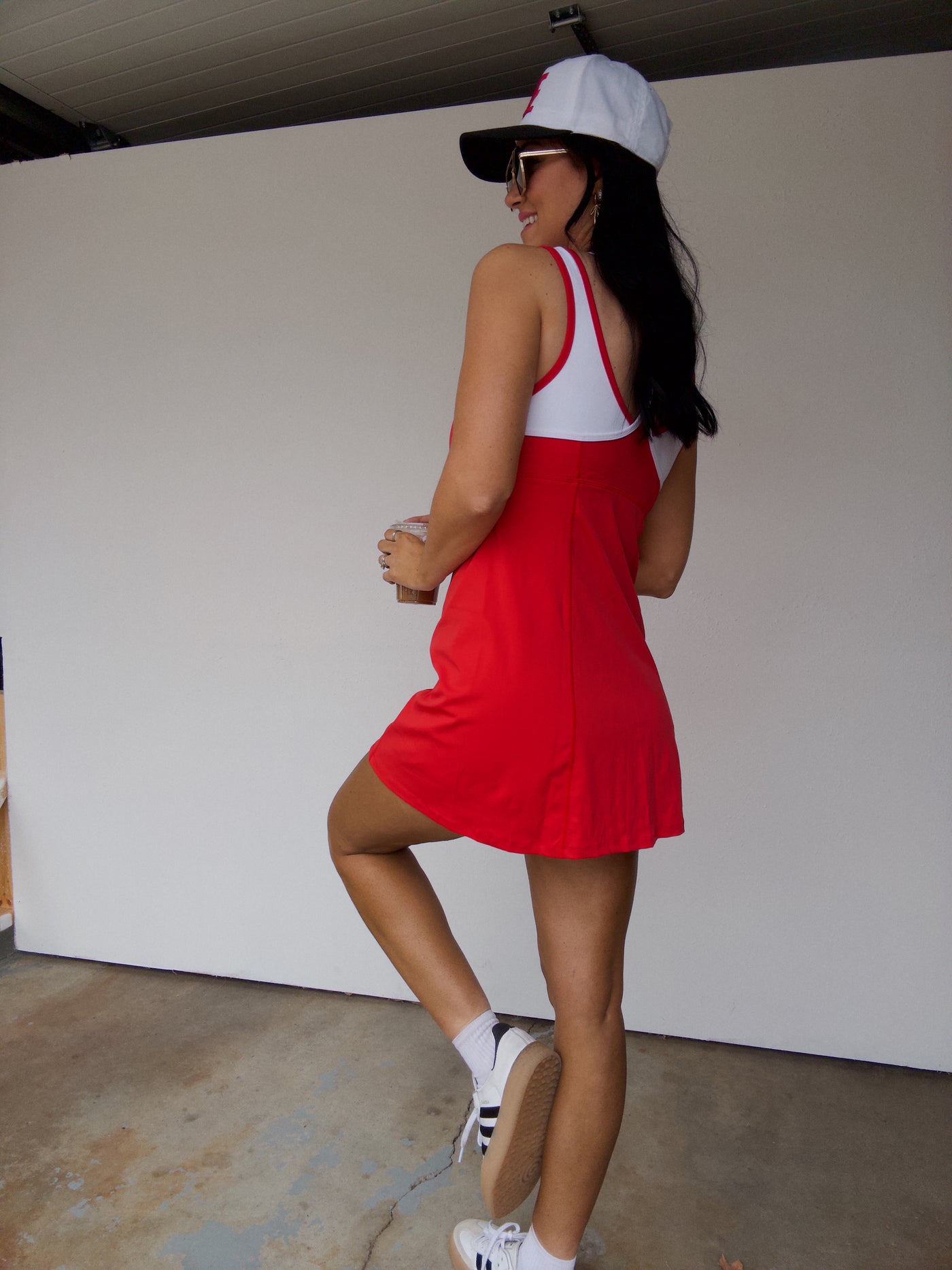 Double Strap Athletic Dress - Red/White