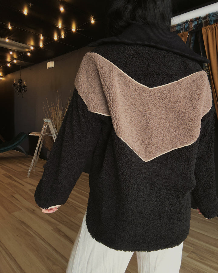 Cabin Color-Block Sherpa Jacket - Black