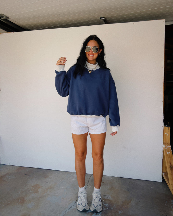 Two-Tone Mock Neck Sweatshirt - Navy/Grey
