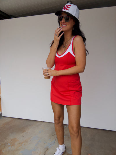 Double Strap Athletic Dress - Red/White