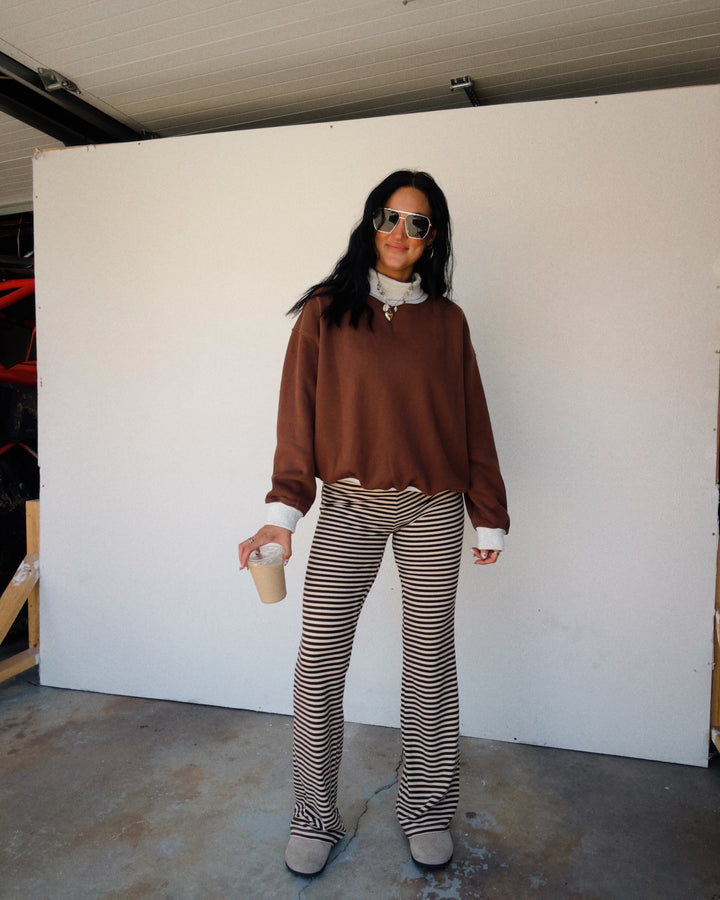 Two-Tone Mock Neck Sweatshirt - Brown/Grey
