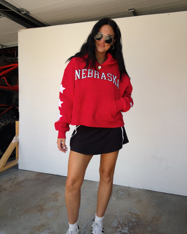 Nebraska Patch Boxy Hoodie - Red