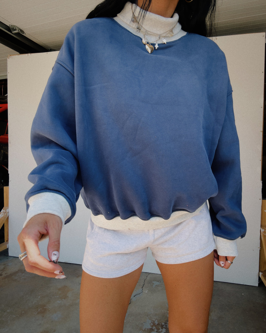 Two-Tone Mock Neck Sweatshirt - Navy/Grey