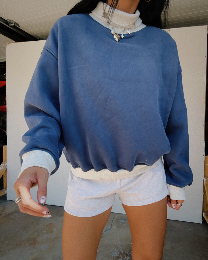 Two-Tone Mock Neck Sweatshirt - Navy/Grey