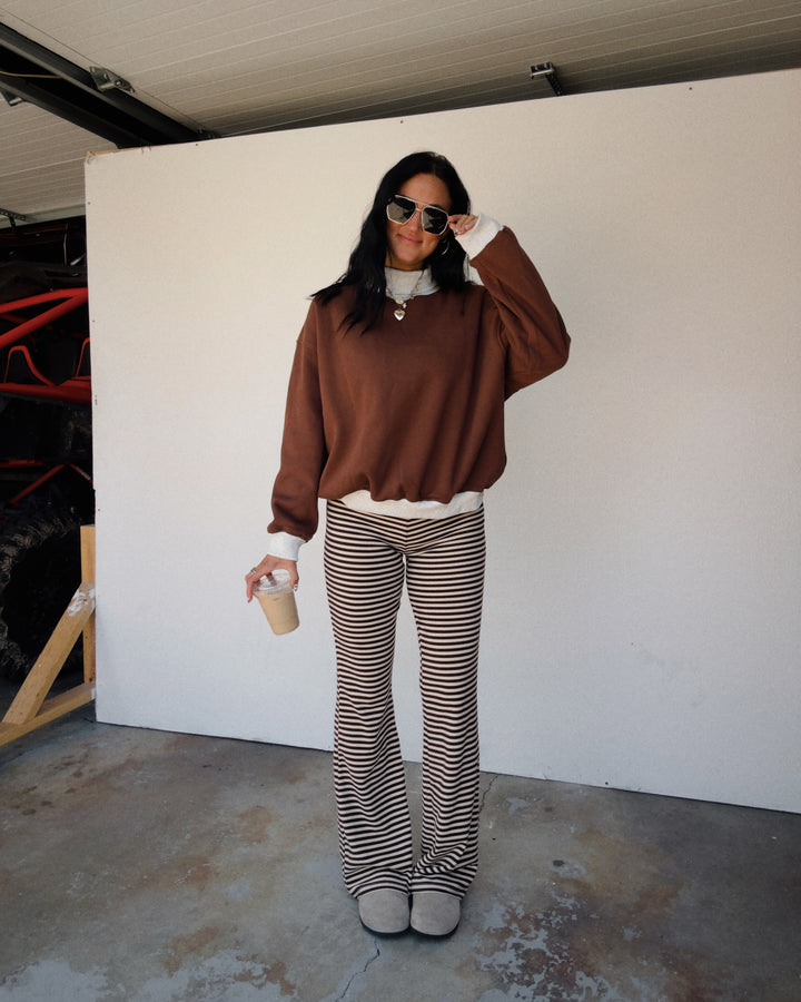 Two-Tone Mock Neck Sweatshirt - Brown/Grey