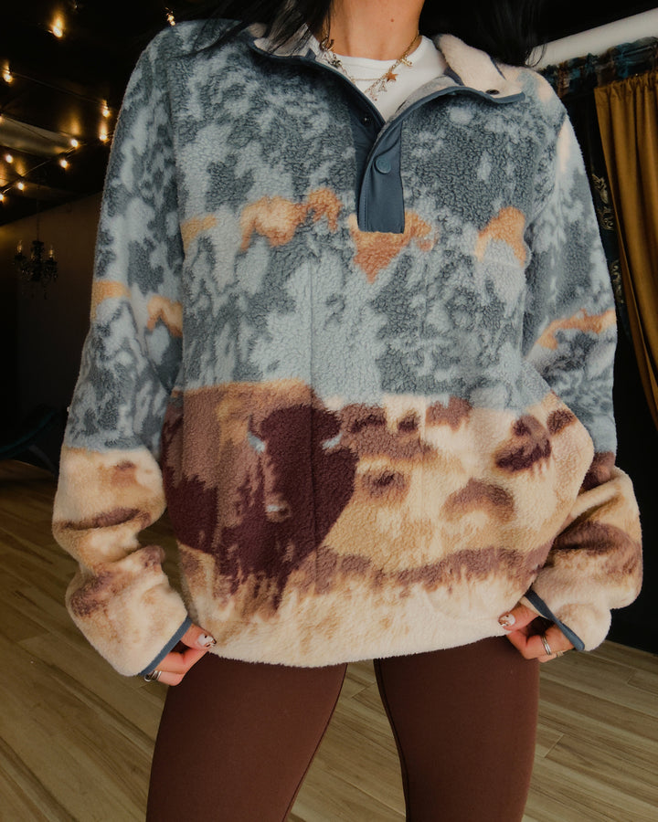 Buffalo Trails Half-Snap Pullover - Blue/Brown