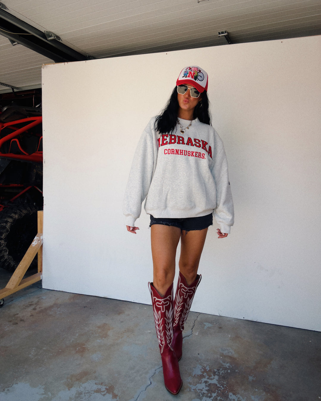 Nebraska Cornhuskers Embroidered Oversized Sweatshirt - Ash
