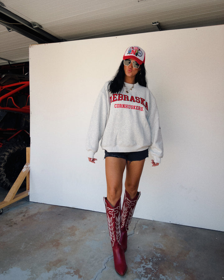 Nebraska Cornhuskers Embroidered Oversized Sweatshirt - Ash
