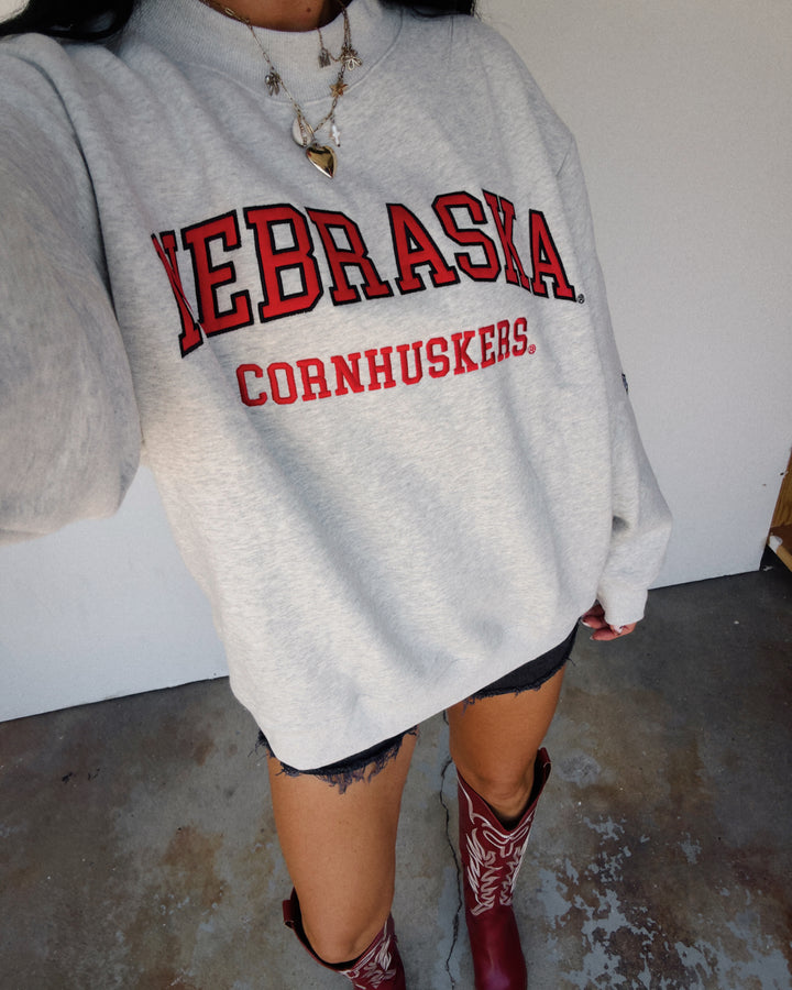 Nebraska Cornhuskers Embroidered Oversized Sweatshirt - Ash