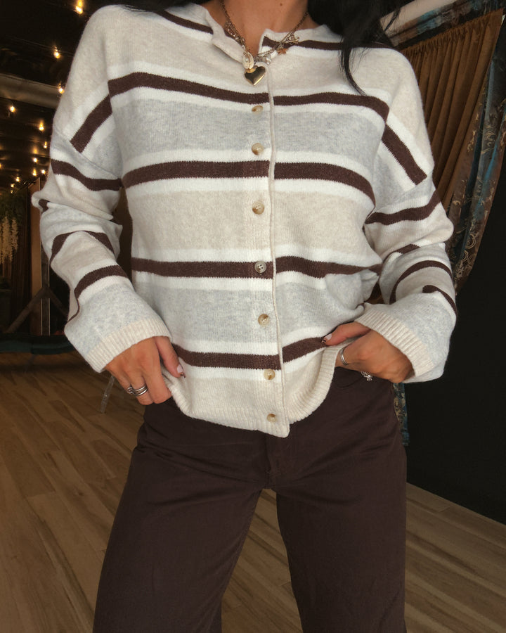 Cinnamon Stripe Cardigan - Ash Multi