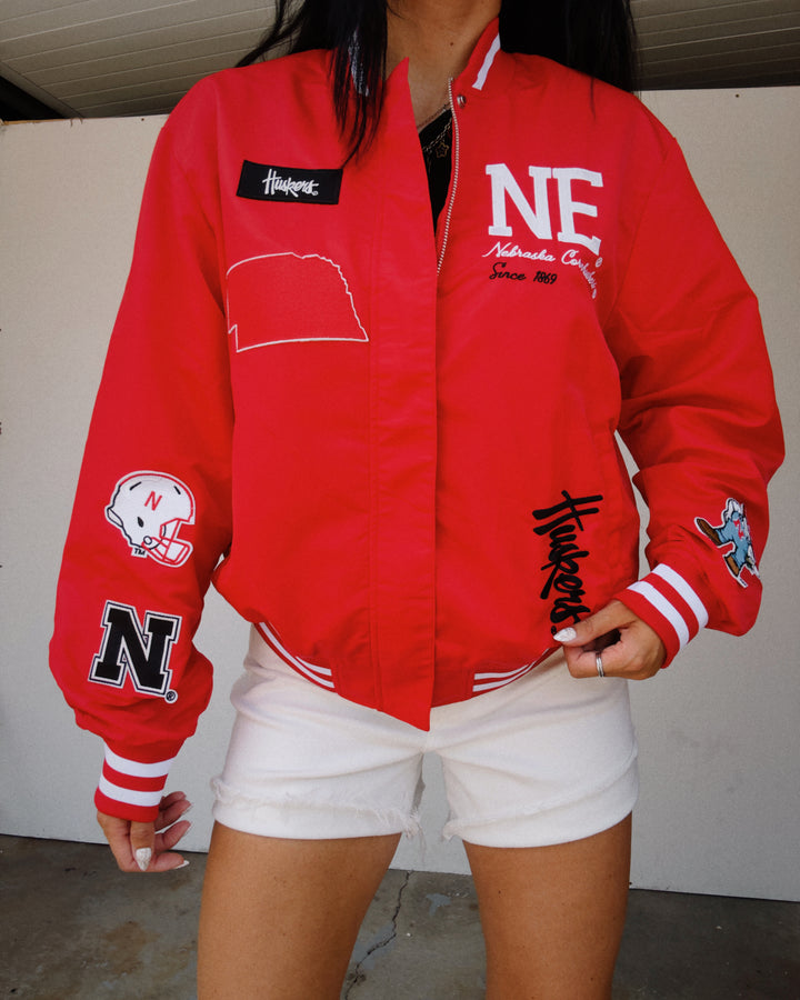 NE Embroidered Patch Jacket - Red