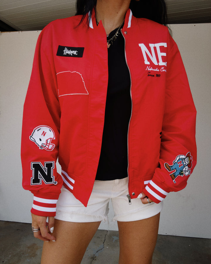 NE Embroidered Patch Jacket - Red