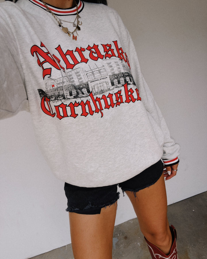 Nebraska Cornhuskers Memorial Crew Sweatshirt - Ash