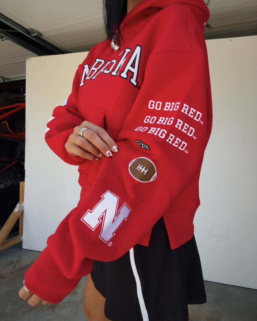 Nebraska Patch Boxy Hoodie - Red