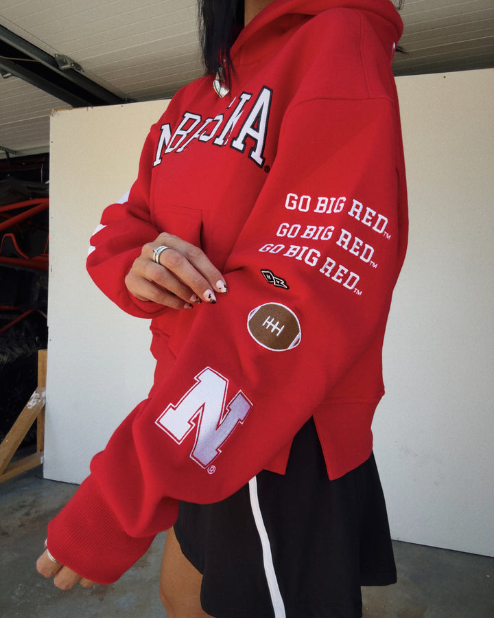 Nebraska Patch Boxy Hoodie - Red
