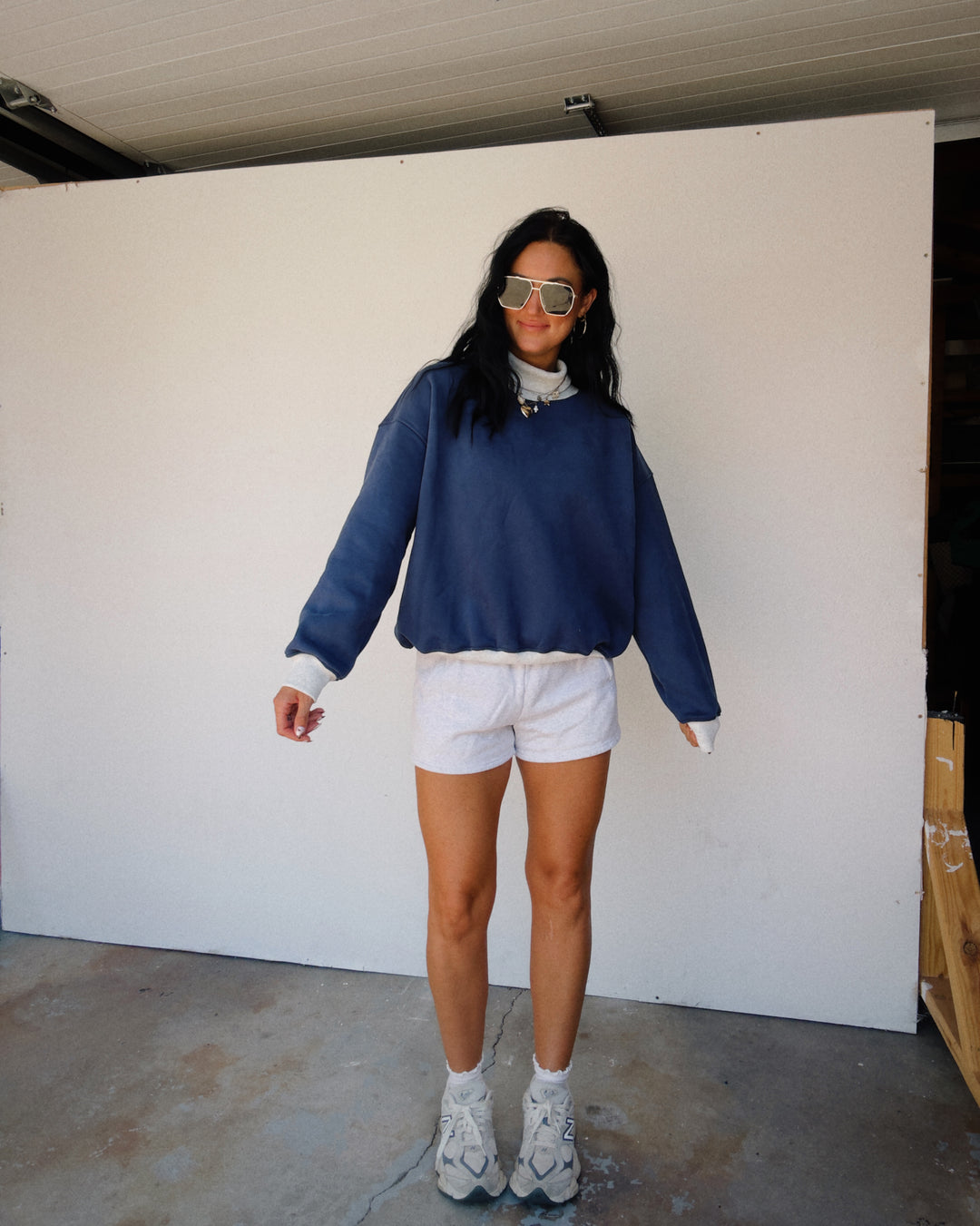 Two-Tone Mock Neck Sweatshirt - Navy/Grey