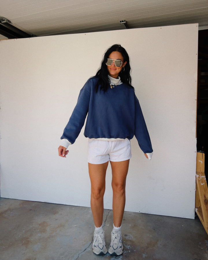 Two-Tone Mock Neck Sweatshirt - Navy/Grey